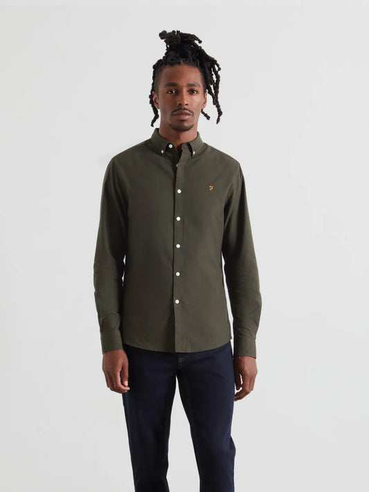 Brewer Slim Fit Organic Cotton Oxford Shirt In Evergreen