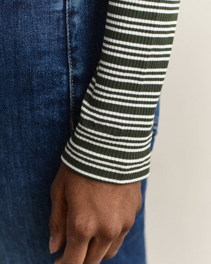 Ribbed Long Sleeve Henley Top - Mossy Green