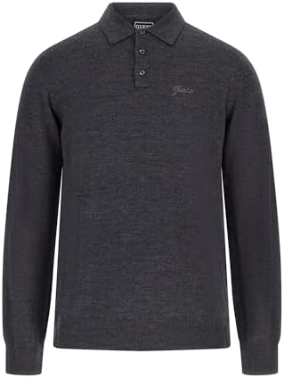 Guess Long Sleeved Knitted Polo Charcoal