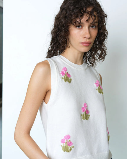 Junie Floral Applique Vest - Porcelain Cream