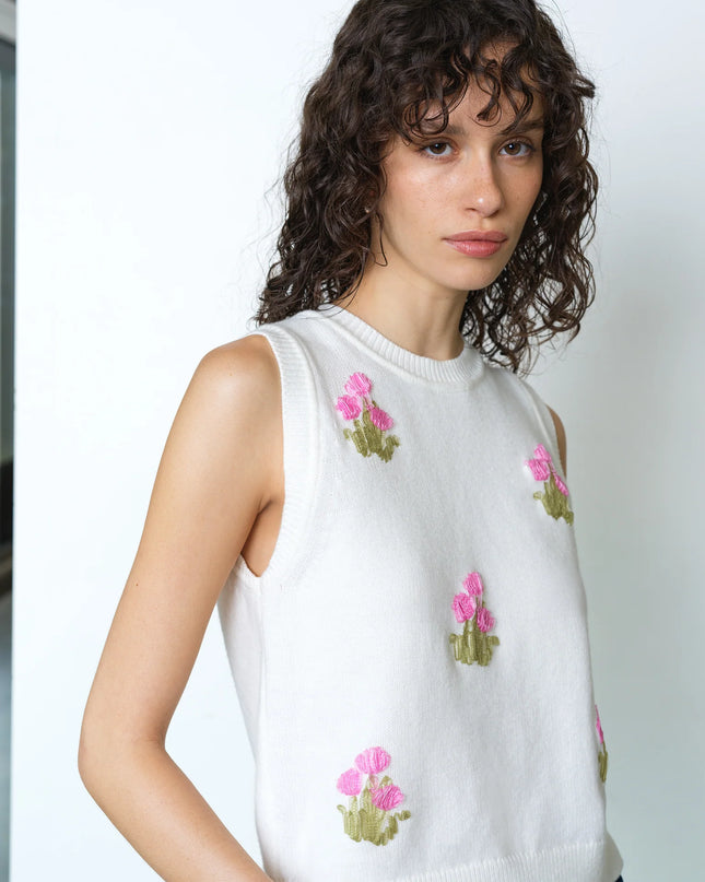 Junie Floral Applique Vest - Porcelain Cream