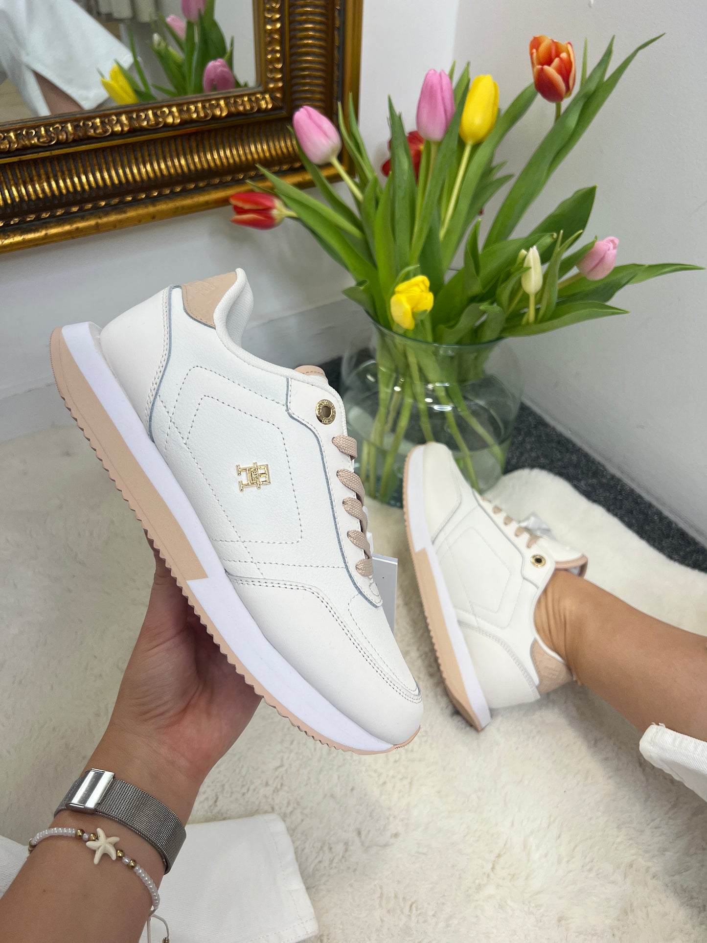 Tommy Hilfiger Essential Mixed Panel Trainers - White/Misty Blush