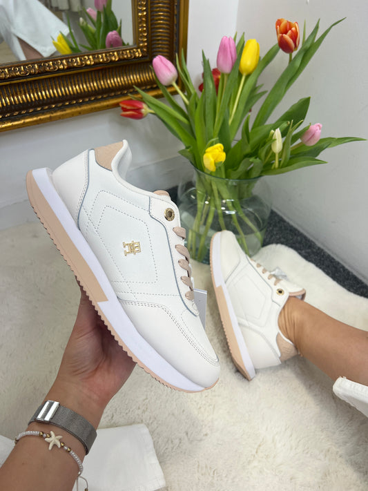 Tommy Hilfiger Essential Mixed Panel Trainers - White/Misty Blush