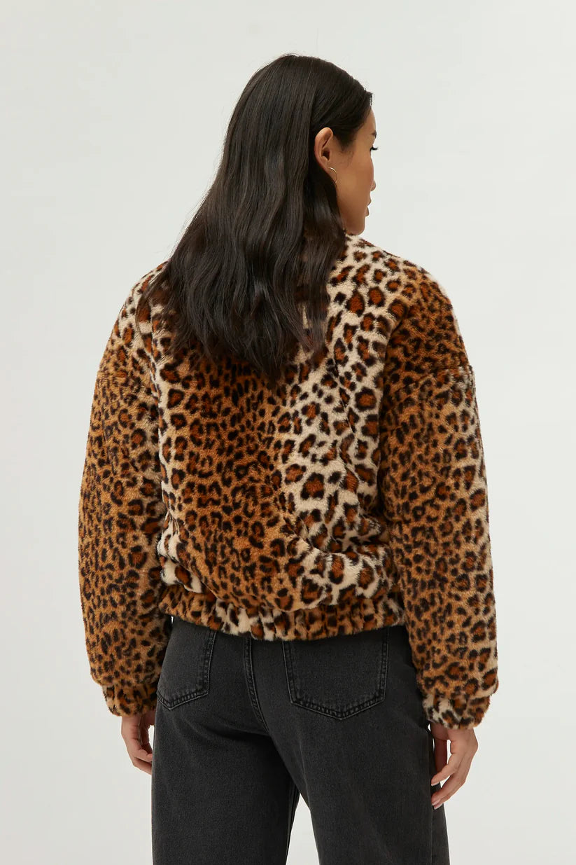 Leopard Print Fur Bomber Jacket