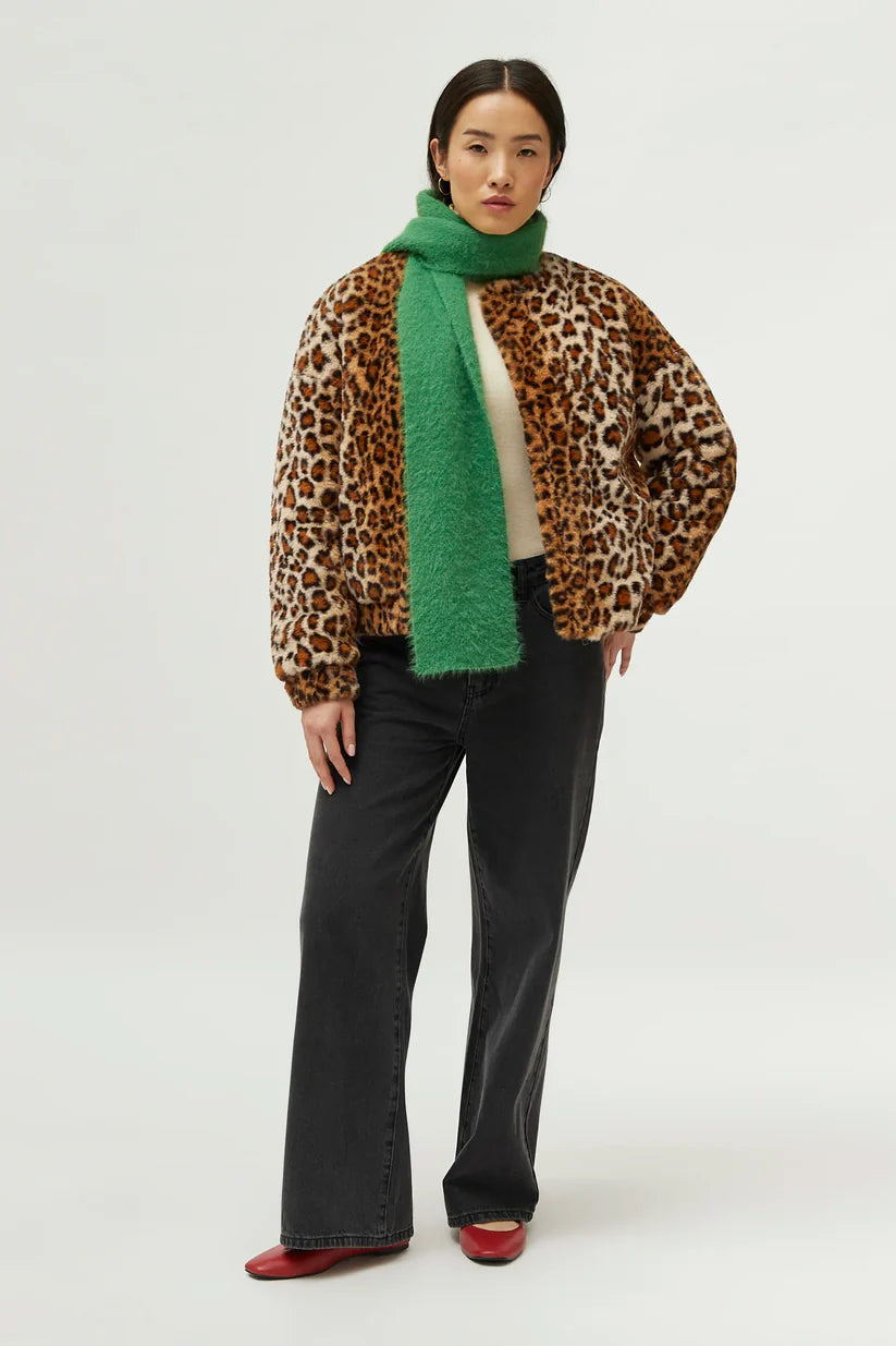 Leopard Print Fur Bomber Jacket