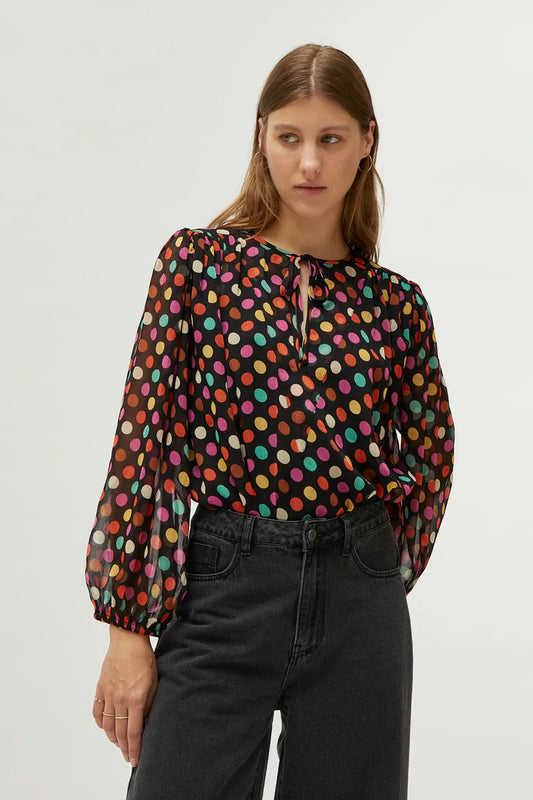 Multicolor polka dot print top