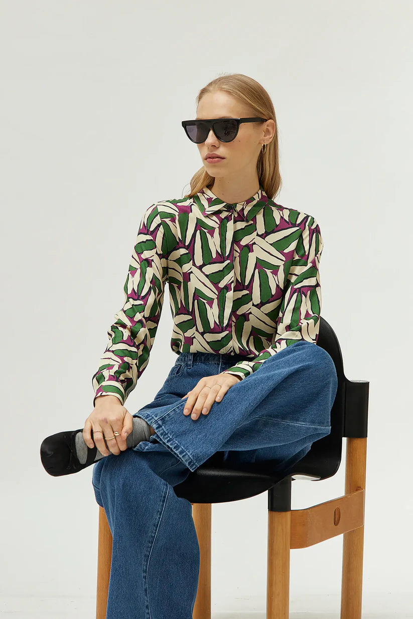 Green Geometric Print Shirt