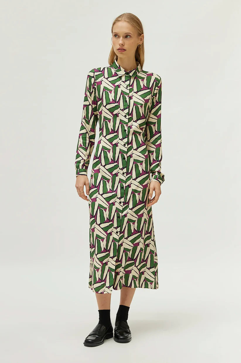 Green Geometric Print Midi Dress