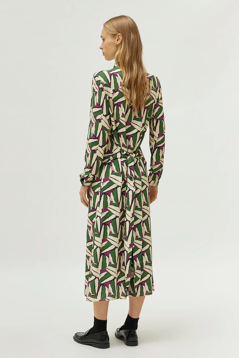 Green Geometric Print Midi Dress