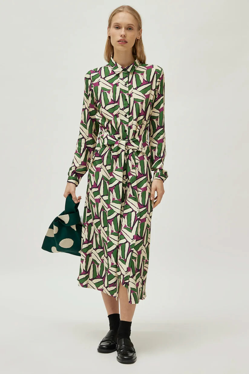 Green Geometric Print Midi Dress