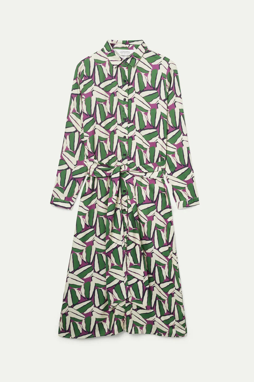 Green Geometric Print Midi Dress