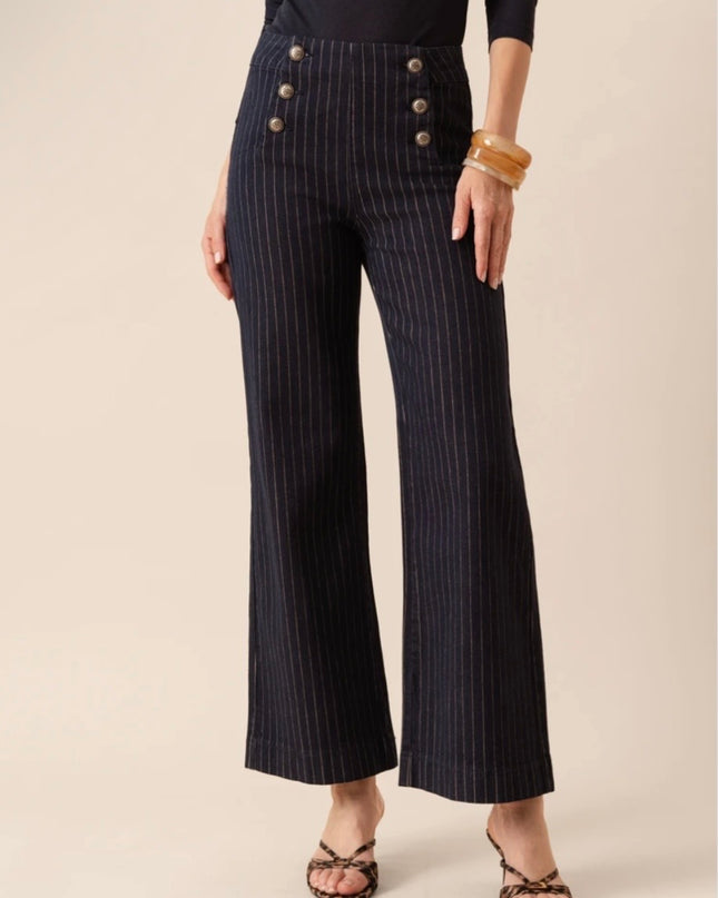 Victoire Wide Leg Jean - Dark Navy Stripe