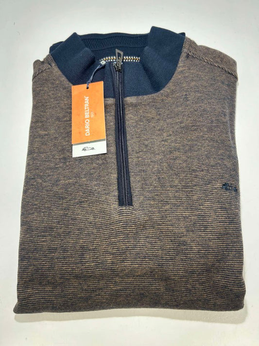 Dario Beltran 1/4 Zip - Navy/Brown