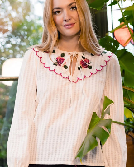 Nessy Scallop Collar Blouse - Off White, Blooming Roses