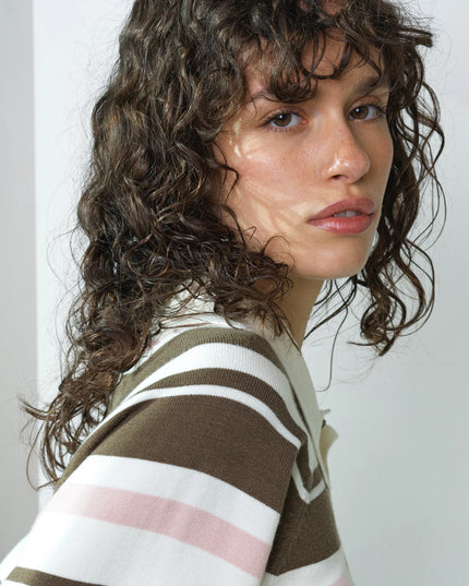 Yaz Rugby Polo Knit Stripe Jumper - Vintage Khaki Multi