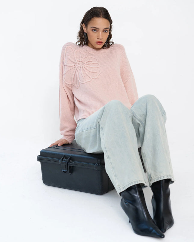 Patrice Floral Motif Jumper - Powder Pink