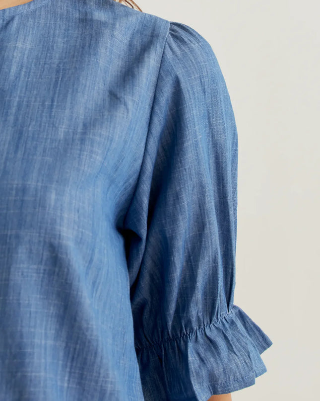 Denim Peplum Frill Chambray Top