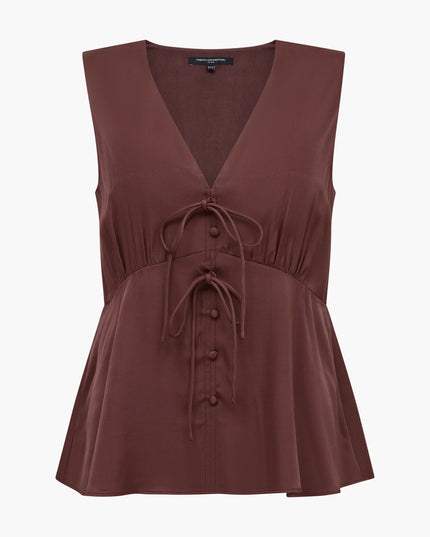 Candice Satin Bow Tie Top - Espresso Brown