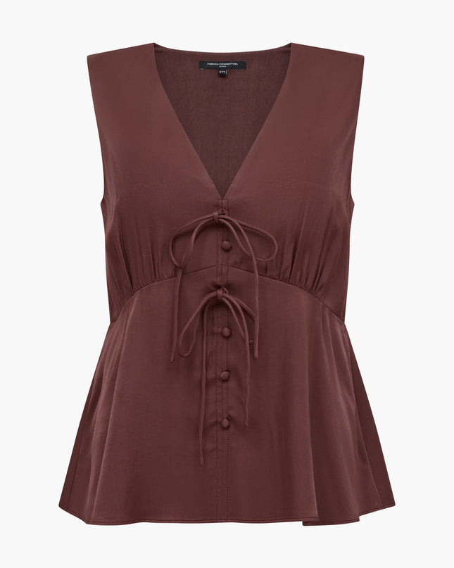 Candice Satin Bow Tie Top - Espresso Brown