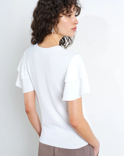 Aylaa Krista Mix Sleeve Top - Linen White