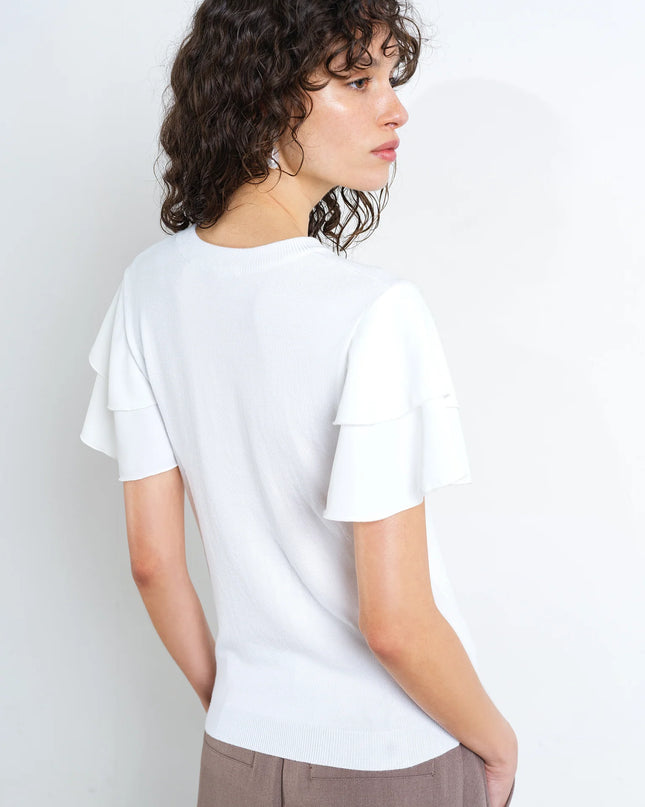 Aylaa Krista Mix Sleeve Top - Linen White