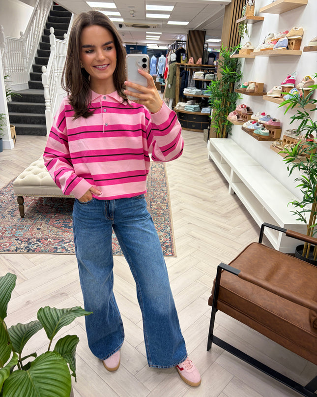 Ellie Striped Rugby Polo - Pink