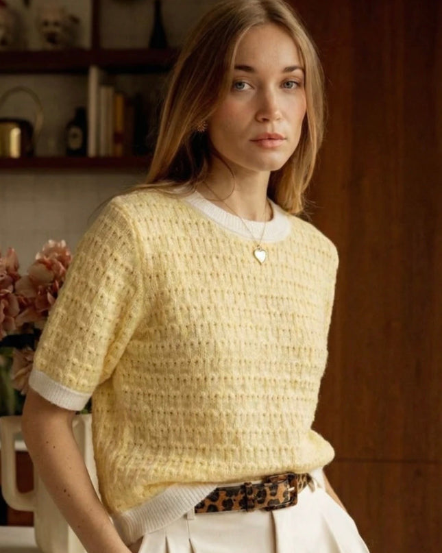 Mollie Crochet Tipped Top - Lemon