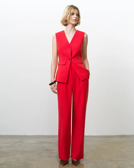 Carlie Longline Fitted Waistcoat - Watermelon Red