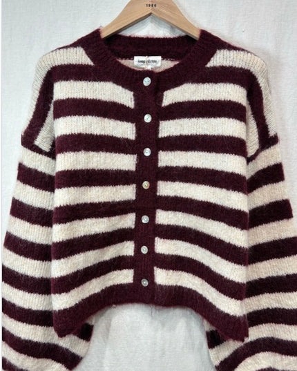 Emily Nautical Stripe Cardigan - Burgundy