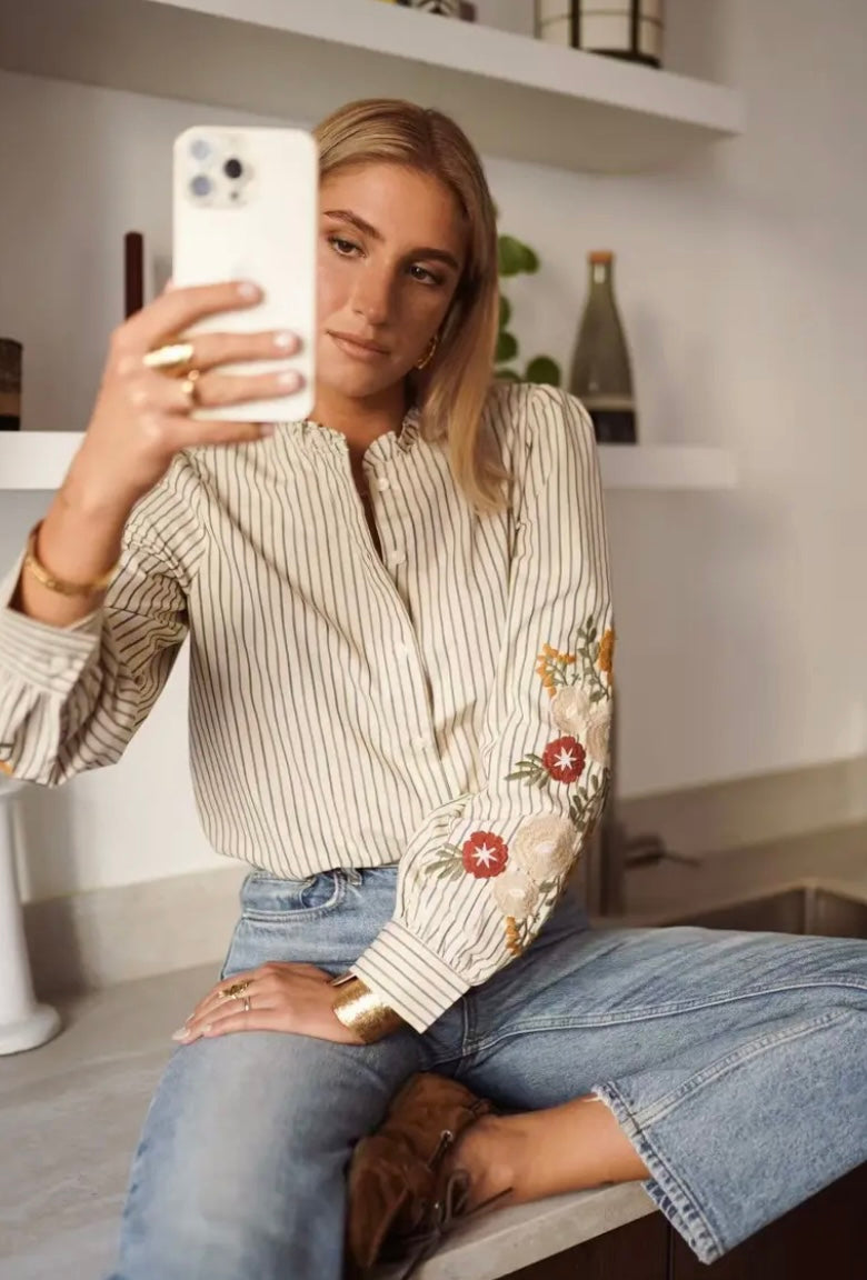 Sarah Embroidered Pinstripe Shirt