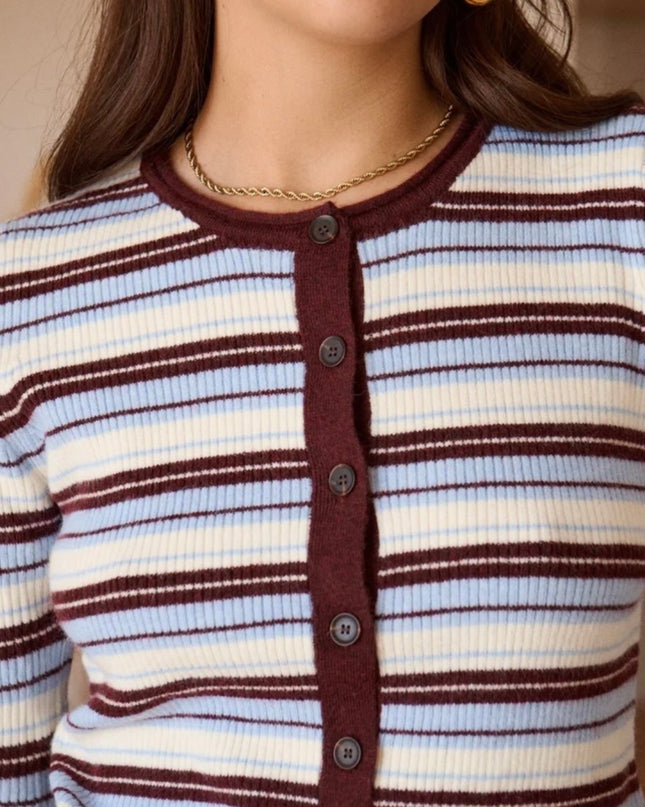 Rubie Vintage Striped Cardigan - Blue/Burgundy