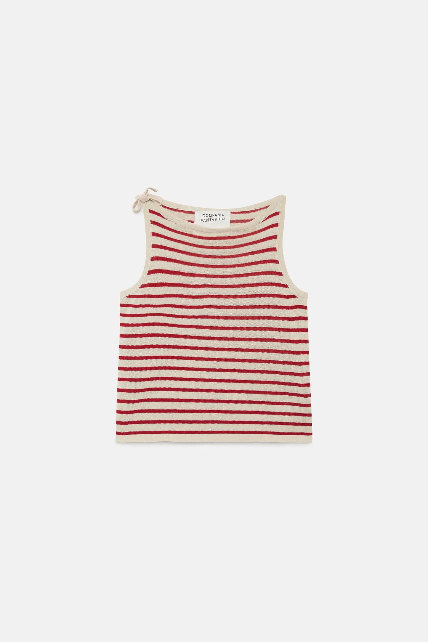 Red/Cream Knitted Stripe Vest Top with Bow Detail