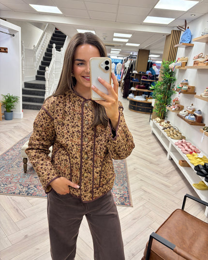 Millie Floral Quilted Jacket - Taupe