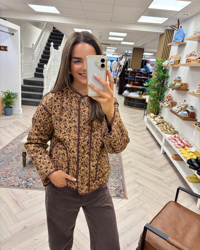 Millie Floral Quilted Jacket - Taupe