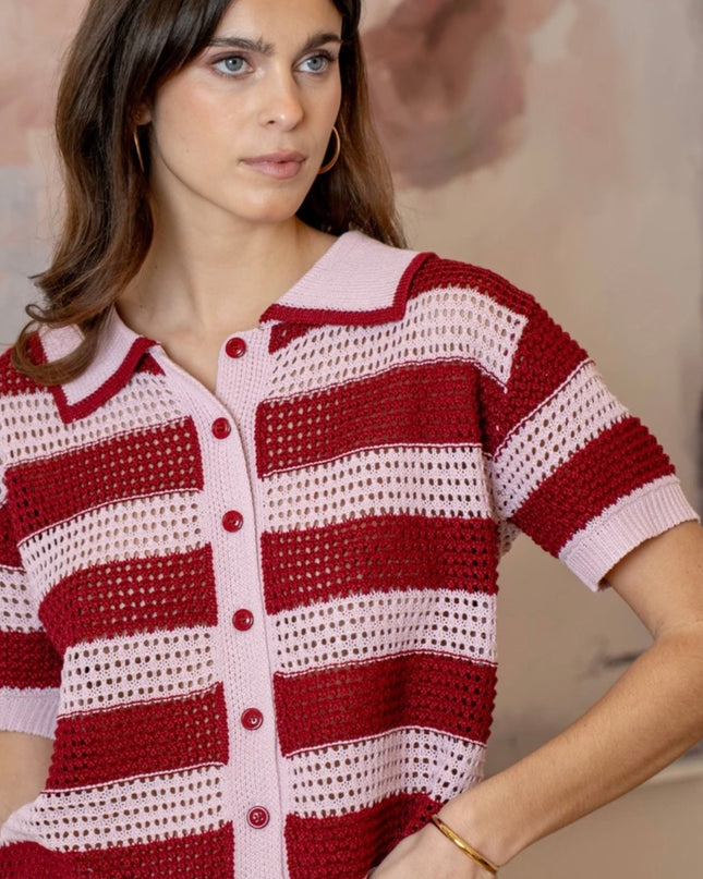 Mylá Crochet Rugby Polo - Pink/Red