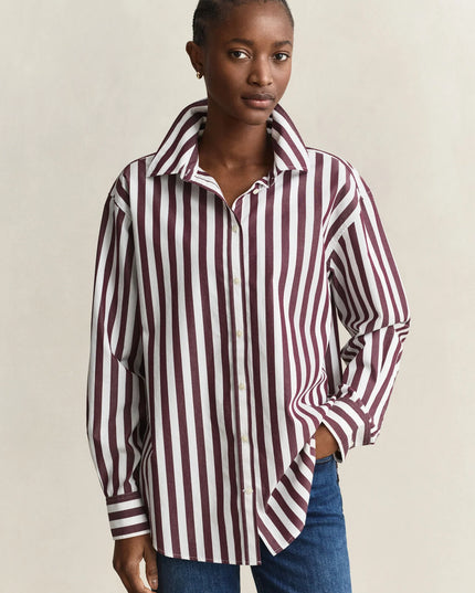 Relaxed Striped Poplin Shirt - Darkened Wine