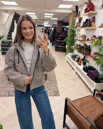Pippa Short Hooded Plaid Jacket - Sage