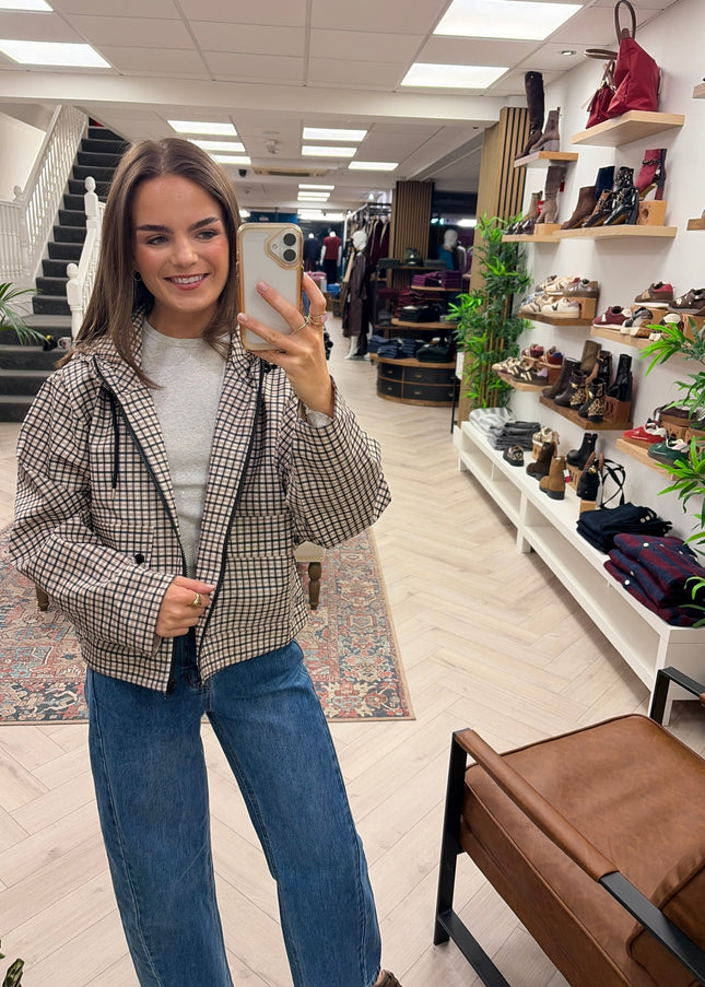 Pippa Short Hooded Plaid Jacket - Sage