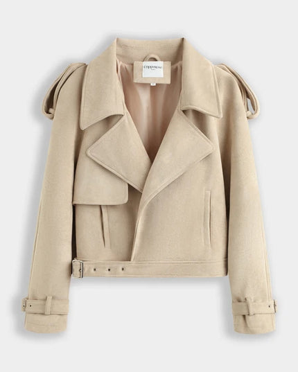 Maria Short Suede Trench Jacket - Beige