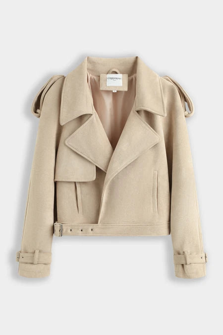 Maria Short Suede Trench Jacket - Beige