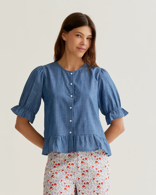 Denim Peplum Frill Chambray Top