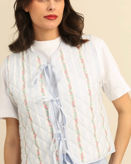 Hazel Quilted Gilet - Baby Blue Stripe