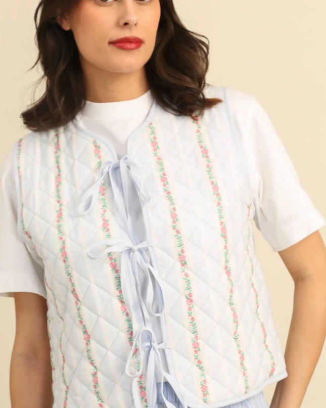 Hazel Quilted Gilet - Baby Blue Stripe