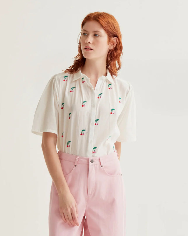Flowy Cherry Blouse - White