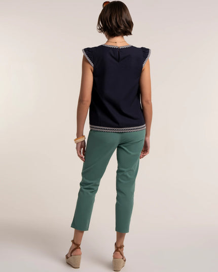 Clement Embroidered Sleeveless Blouse - Navy