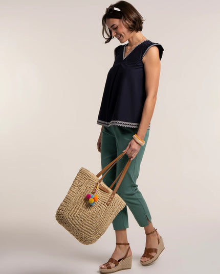 Clement Embroidered Sleeveless Blouse - Navy