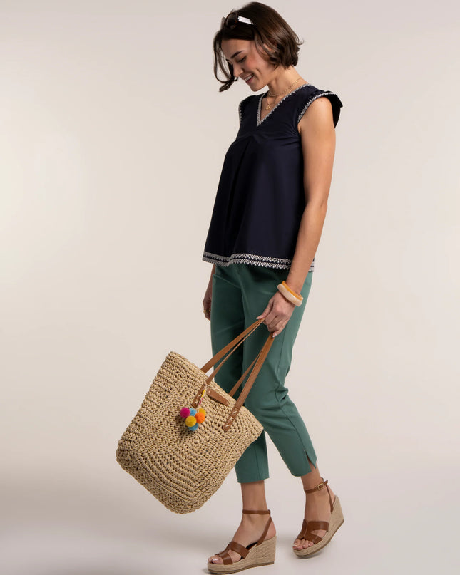 Clement Embroidered Sleeveless Blouse - Navy
