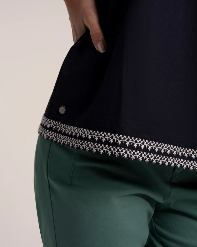 Clement Embroidered Sleeveless Blouse - Navy