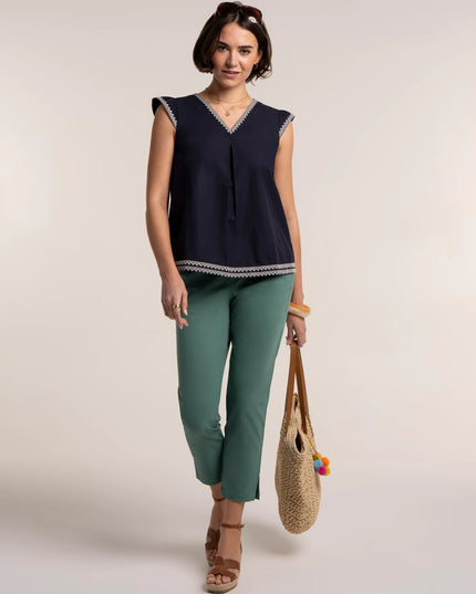 Clement Embroidered Sleeveless Blouse - Navy