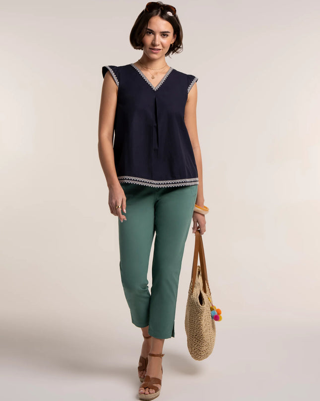 Clement Embroidered Sleeveless Blouse - Navy